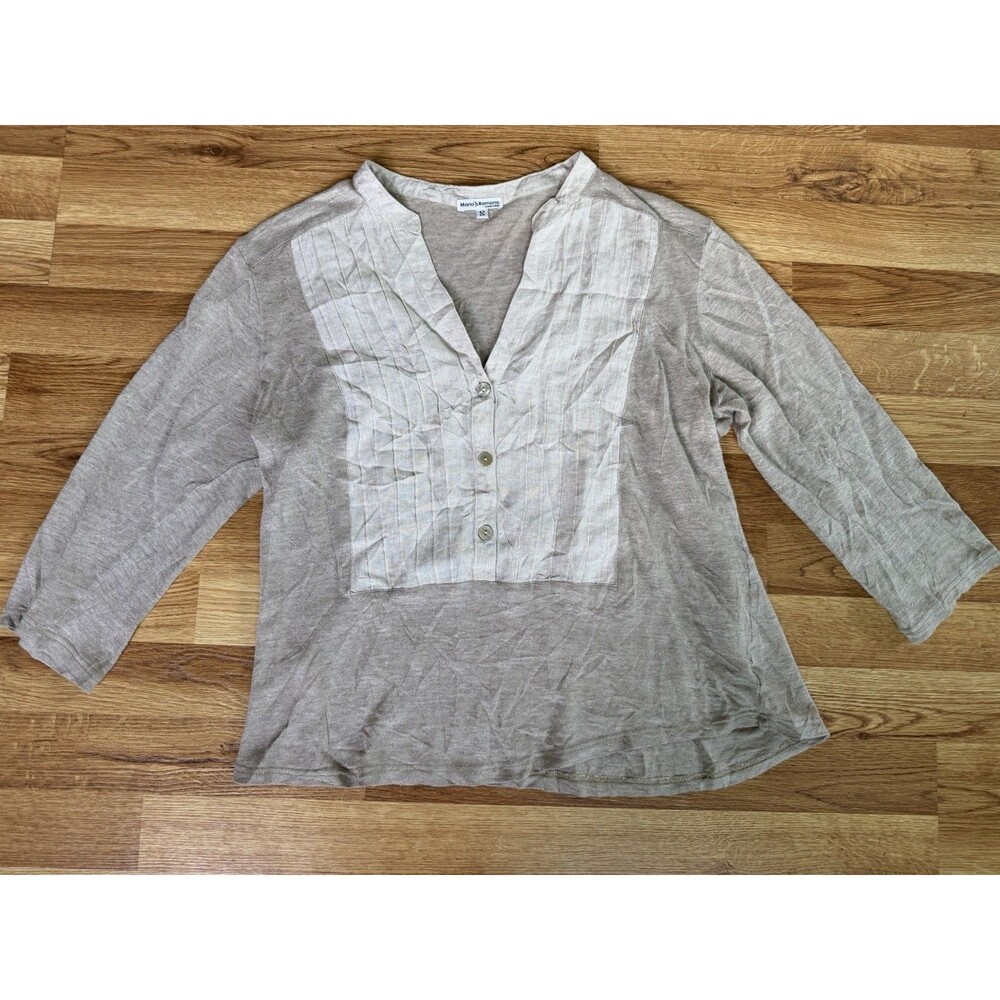 Mario Romano Italy 100% Linen Blouse Women’s Small Beige‎ 3/4 Sleeve Tunic